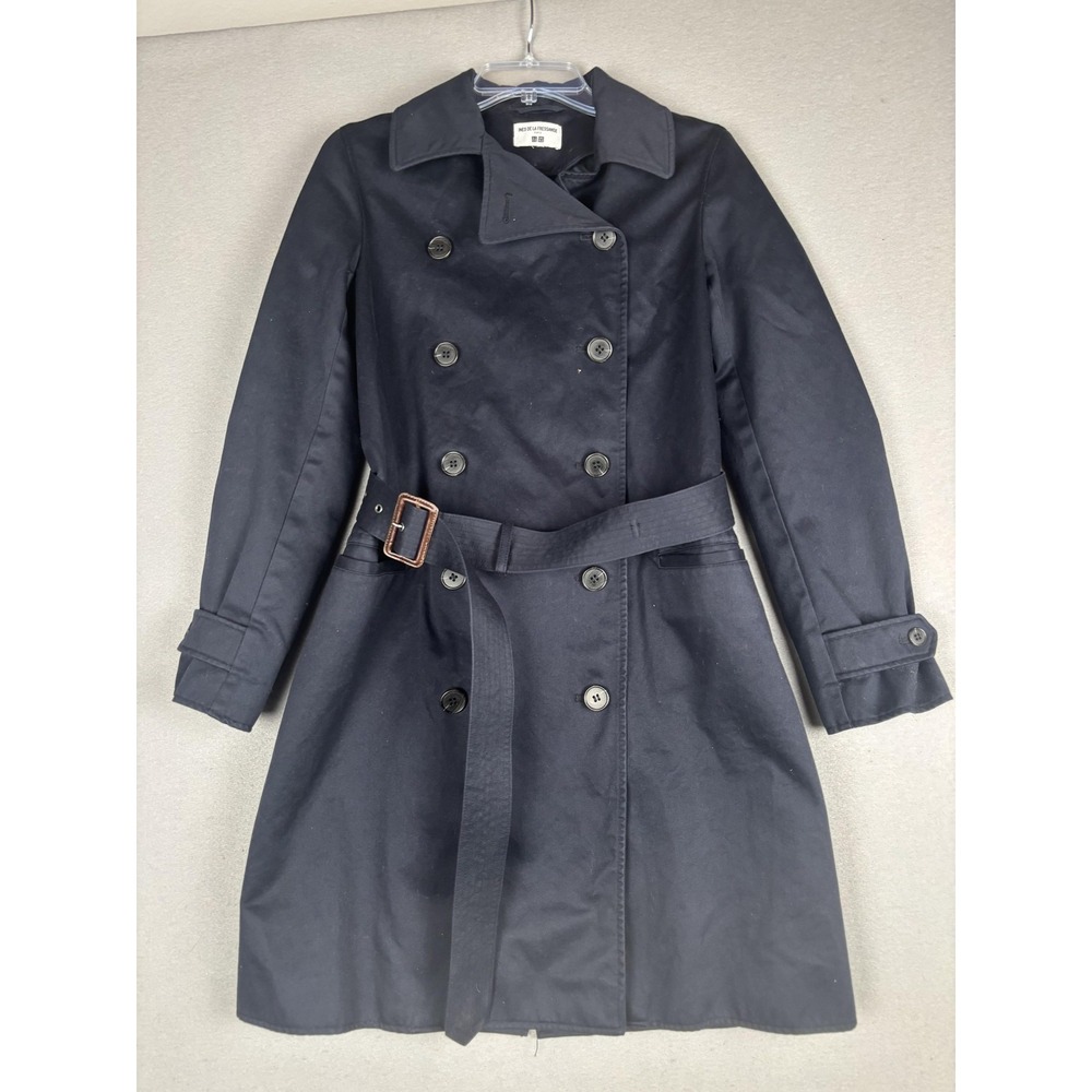 Uniqlo Ines De La Fressange Coat Womens 9 Navy Belted Trench Double Breasted